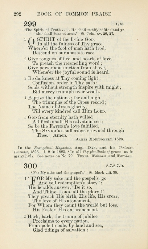 The Book of Common Praise: being the Hymn Book of the Church of England in Canada. Annotated edition page 292