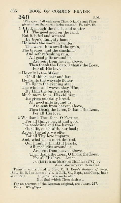 The Book of Common Praise: being the Hymn Book of the Church of England in Canada. Annotated edition page 336