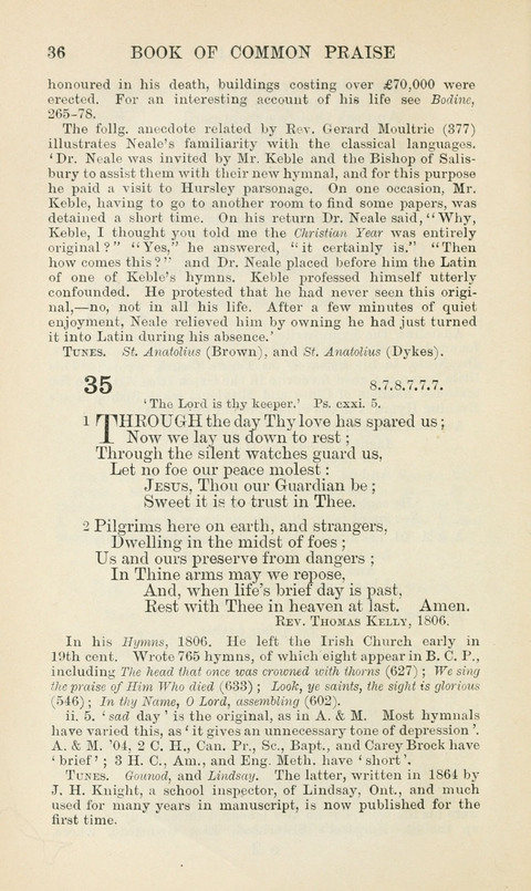 The Book of Common Praise: being the Hymn Book of the Church of England in Canada. Annotated edition page 36