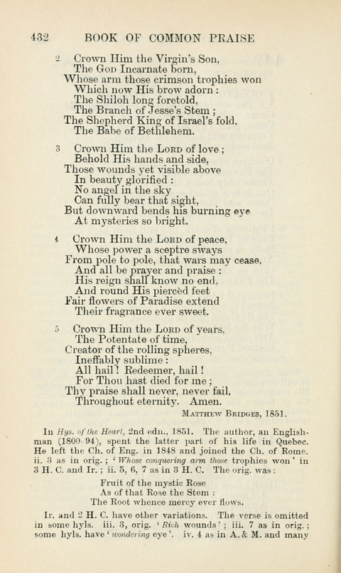 The Book of Common Praise: being the Hymn Book of the Church of England in Canada. Annotated edition page 432