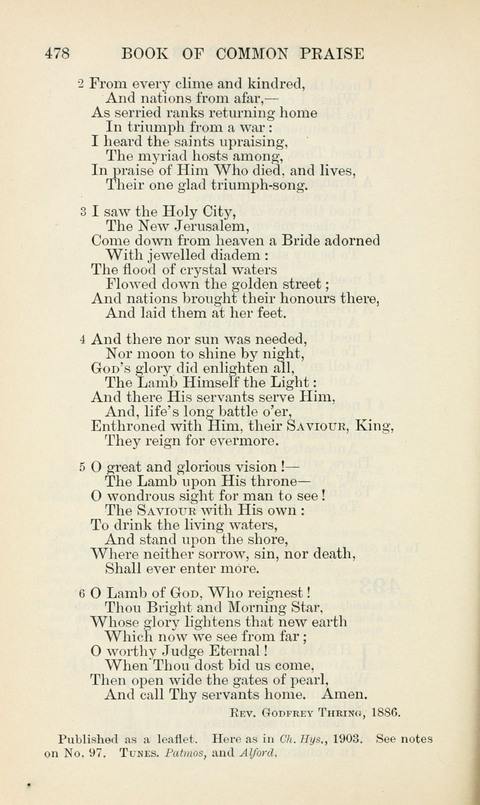 The Book of Common Praise: being the Hymn Book of the Church of England in Canada. Annotated edition page 478