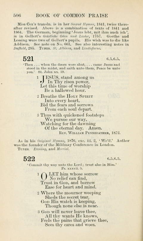 The Book of Common Praise: being the Hymn Book of the Church of England in Canada. Annotated edition page 506