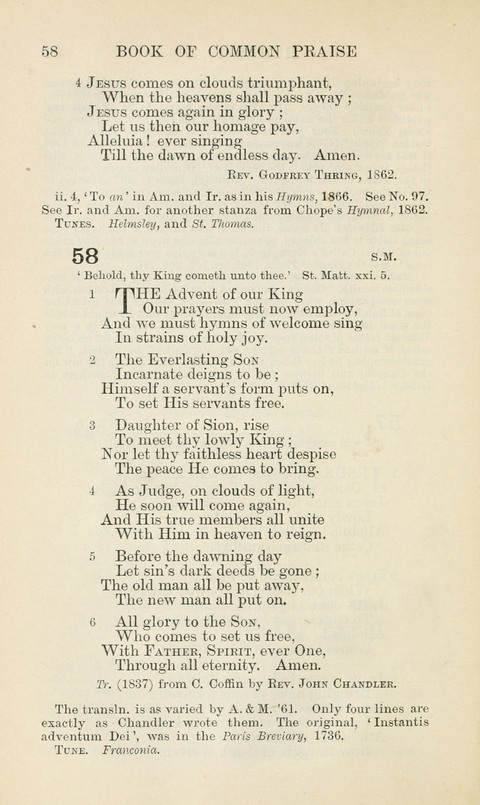 The Book of Common Praise: being the Hymn Book of the Church of England in Canada. Annotated edition page 58