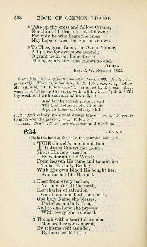 The Book of Common Praise: being the Hymn Book of the Church of England in Canada. Annotated edition page 598