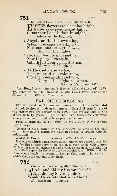 The Book of Common Praise: being the Hymn Book of the Church of England in Canada. Annotated edition page 715