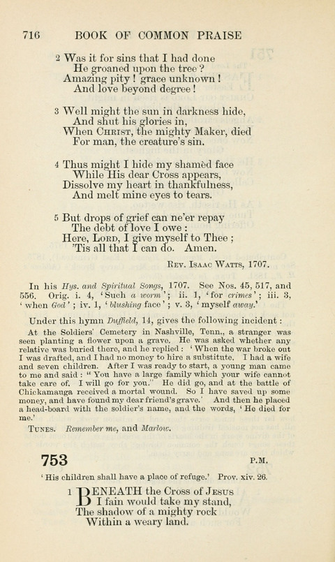 The Book of Common Praise: being the Hymn Book of the Church of England in Canada. Annotated edition page 716