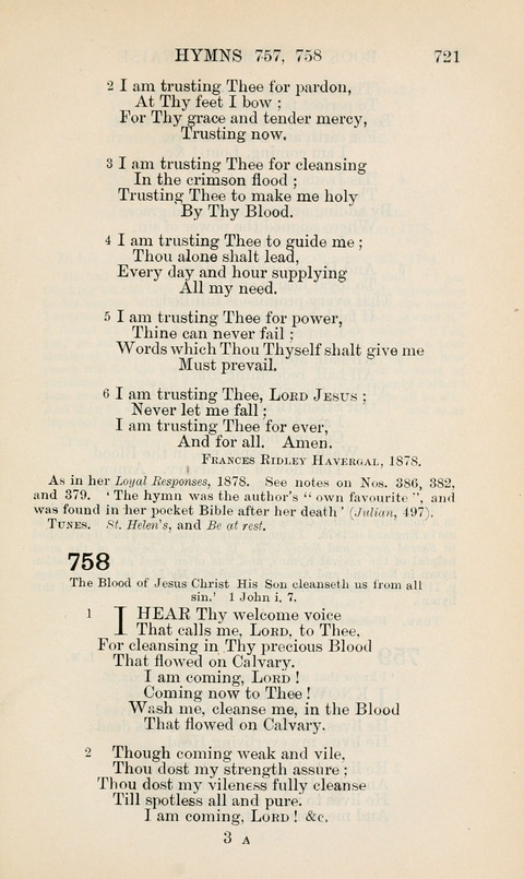 The Book of Common Praise: being the Hymn Book of the Church of England in Canada. Annotated edition page 721