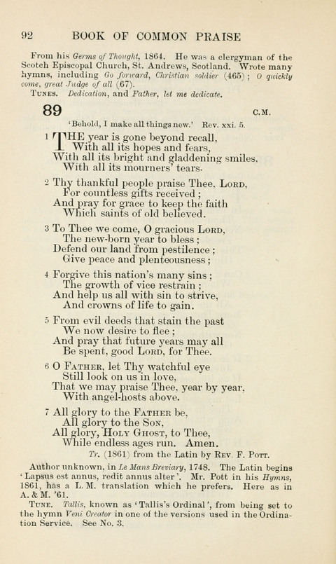 The Book of Common Praise: being the Hymn Book of the Church of England in Canada. Annotated edition page 92