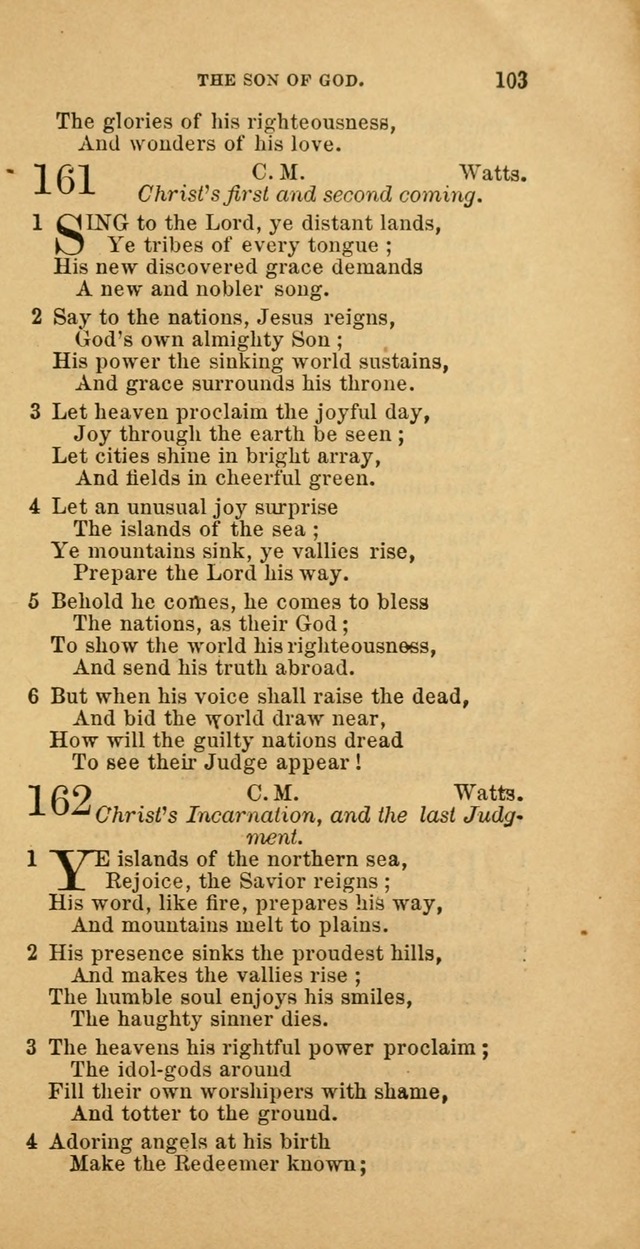 The Baptist Hymn Book: comprising a large and choice collection of psalms, hymns and spiritual songs, adapted to the faith and order of the Old School, or Primitive Baptists (2nd stereotype Ed.) page 103