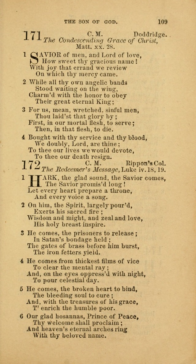 The Baptist Hymn Book: comprising a large and choice collection of psalms, hymns and spiritual songs, adapted to the faith and order of the Old School, or Primitive Baptists (2nd stereotype Ed.) page 109