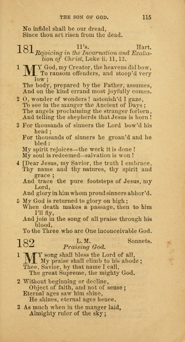 The Baptist Hymn Book: comprising a large and choice collection of psalms, hymns and spiritual songs, adapted to the faith and order of the Old School, or Primitive Baptists (2nd stereotype Ed.) page 115