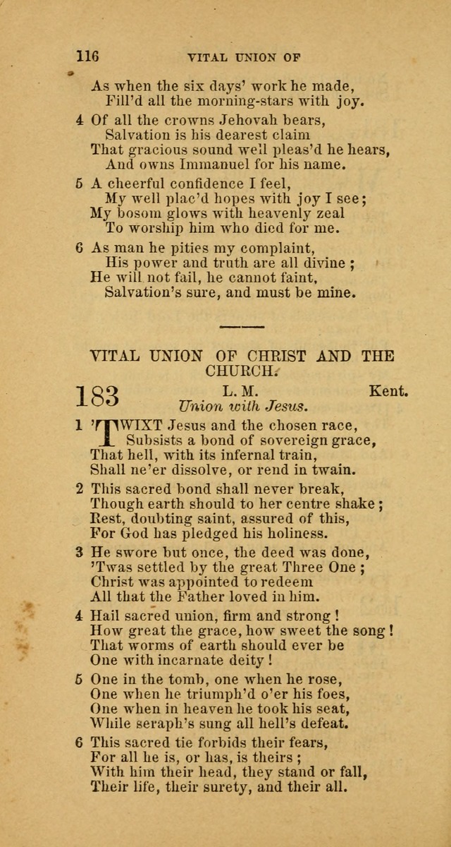 The Baptist Hymn Book: comprising a large and choice collection of psalms, hymns and spiritual songs, adapted to the faith and order of the Old School, or Primitive Baptists (2nd stereotype Ed.) page 116