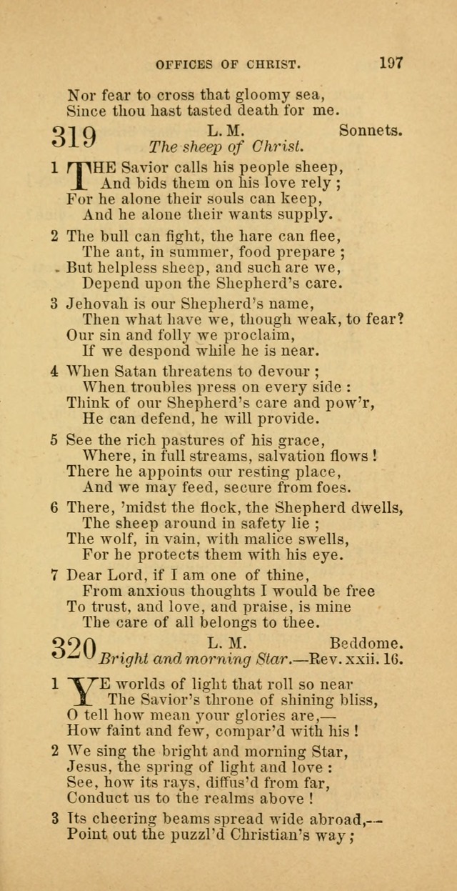 The Baptist Hymn Book: comprising a large and choice collection of psalms, hymns and spiritual songs, adapted to the faith and order of the Old School, or Primitive Baptists (2nd stereotype Ed.) page 197