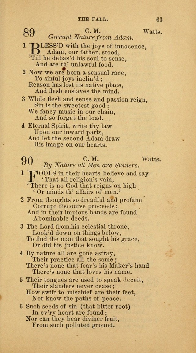 The Baptist Hymn Book: comprising a large and choice collection of psalms, hymns and spiritual songs, adapted to the faith and order of the Old School, or Primitive Baptists (2nd stereotype Ed.) page 63