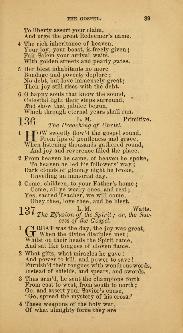 The Baptist Hymn Book: comprising a large and choice collection of psalms, hymns and spiritual songs, adapted to the faith and order of the Old School, or Primitive Baptists (2nd stereotype Ed.) page 89