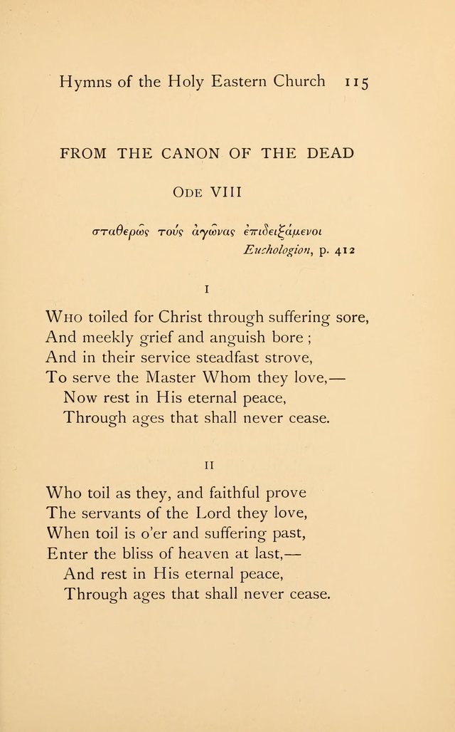 Hymns of the Holy Eastern Church: translated from the service books with introductory chapters on the history, doctrine, and worship of the church page 115