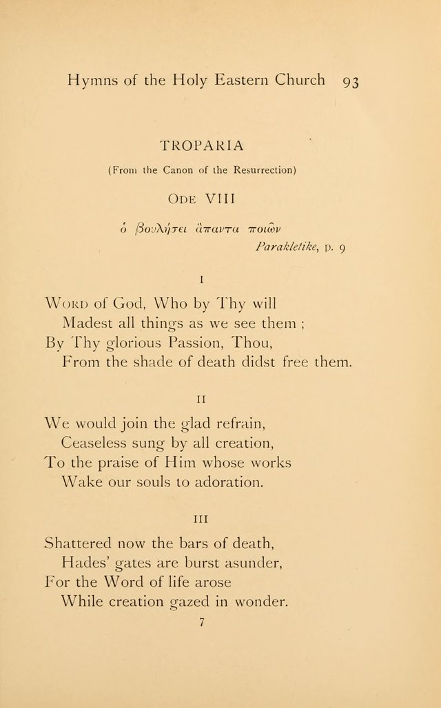 Hymns of the Holy Eastern Church: translated from the service books with introductory chapters on the history, doctrine, and worship of the church page 93