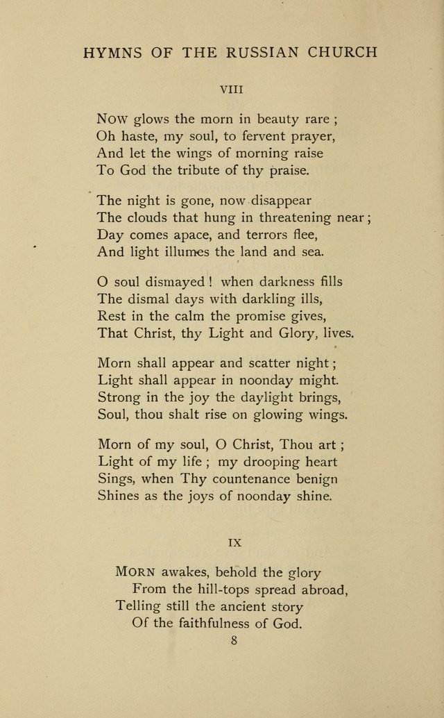 Hymns of the Russian Church: being translations, centos, and suggestions from the Greek office books with an introduction page 8