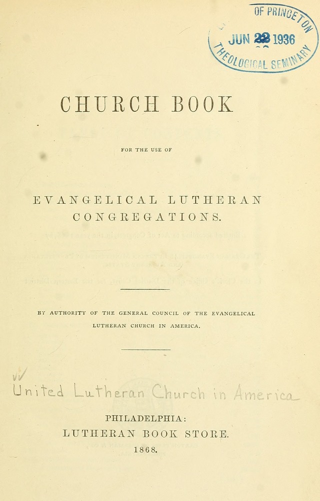 Church Book: for the use of Evangelical Lutheran congregations page vi