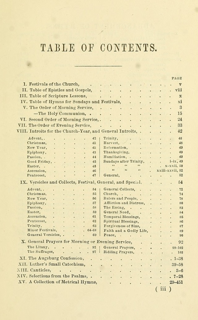 Church Book: for the use of Evangelical Lutheran congregations page viii