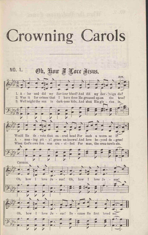 Crowning Carols: a superior collection of Sacred songs for the Church, Sunday school, singing class, singing convention, etc. page 1