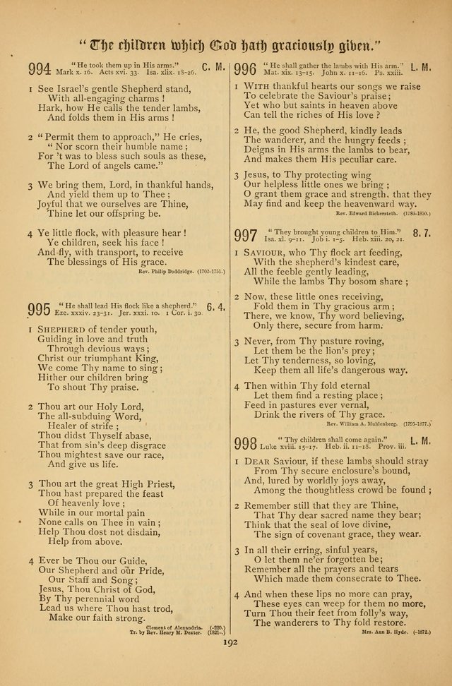 The Clifton Chapel Collection of "Psalms, Hymns, and Spiritual Songs": for public, social and family worship and private devotions at the Sanitarium, Clifton Springs, N. Y. page 192