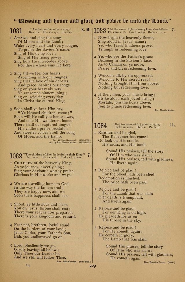 The Clifton Chapel Collection of "Psalms, Hymns, and Spiritual Songs": for public, social and family worship and private devotions at the Sanitarium, Clifton Springs, N. Y. page 209