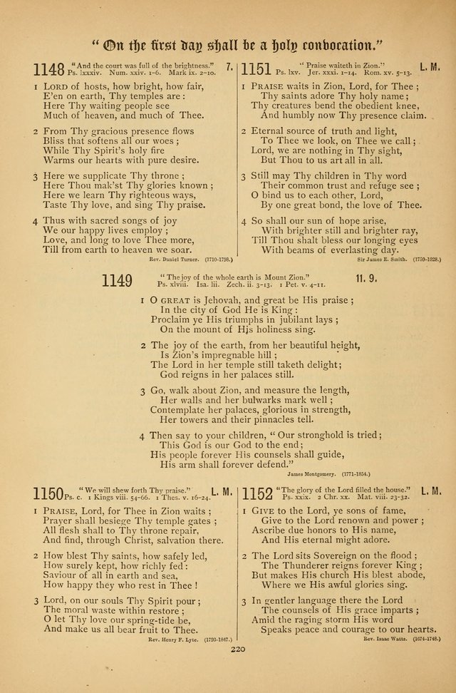 The Clifton Chapel Collection of "Psalms, Hymns, and Spiritual Songs": for public, social and family worship and private devotions at the Sanitarium, Clifton Springs, N. Y. page 220