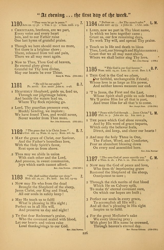 The Clifton Chapel Collection of "Psalms, Hymns, and Spiritual Songs": for public, social and family worship and private devotions at the Sanitarium, Clifton Springs, N. Y. page 226