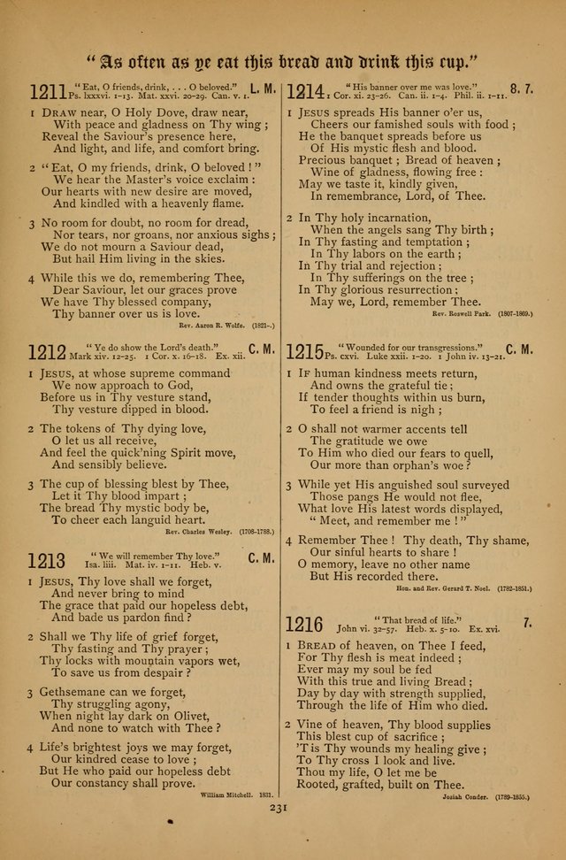 The Clifton Chapel Collection of "Psalms, Hymns, and Spiritual Songs": for public, social and family worship and private devotions at the Sanitarium, Clifton Springs, N. Y. page 231