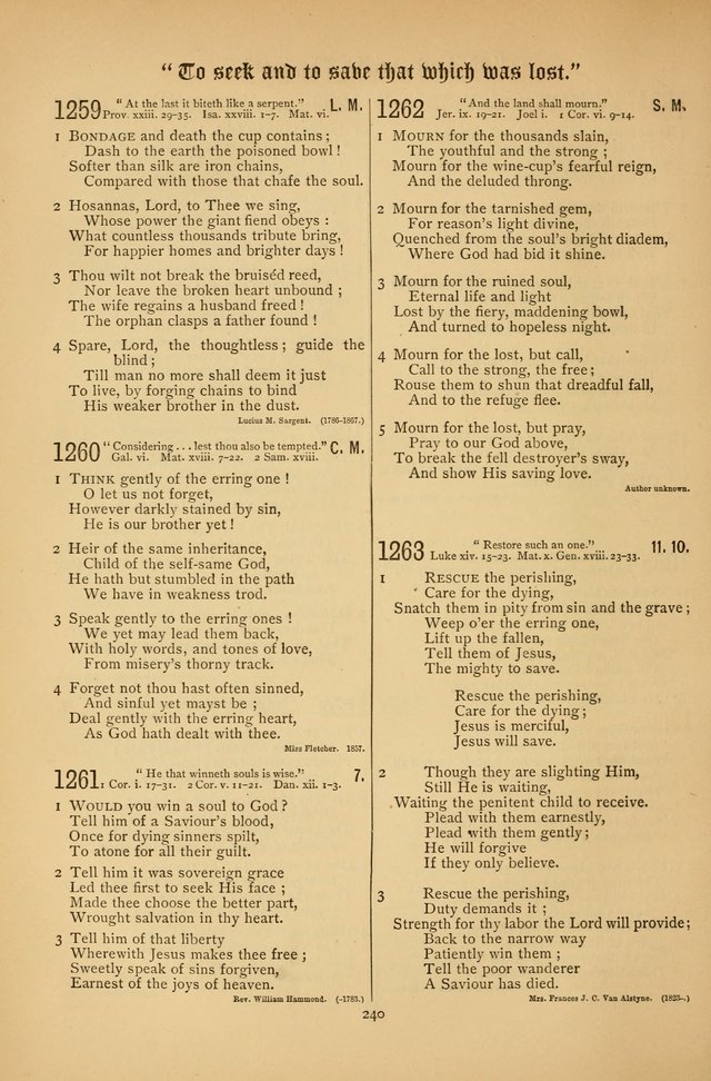 The Clifton Chapel Collection of "Psalms, Hymns, and Spiritual Songs": for public, social and family worship and private devotions at the Sanitarium, Clifton Springs, N. Y. page 240