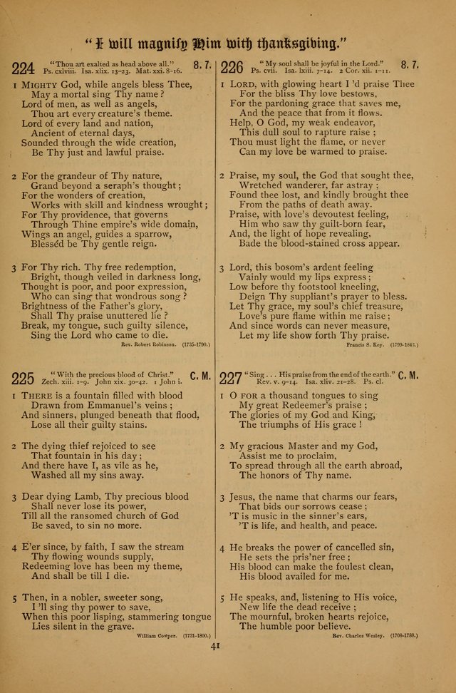 The Clifton Chapel Collection of "Psalms, Hymns, and Spiritual Songs": for public, social and family worship and private devotions at the Sanitarium, Clifton Springs, N. Y. page 41