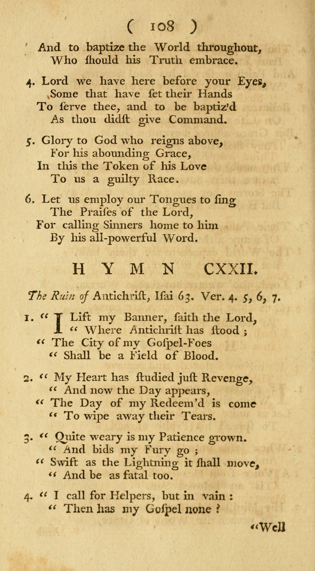 The Christians Duty, exhibited, in a series of Hymns: collected from various authors, designed for the worship of God, and for the edification of Christians (1st Ed.) page 108