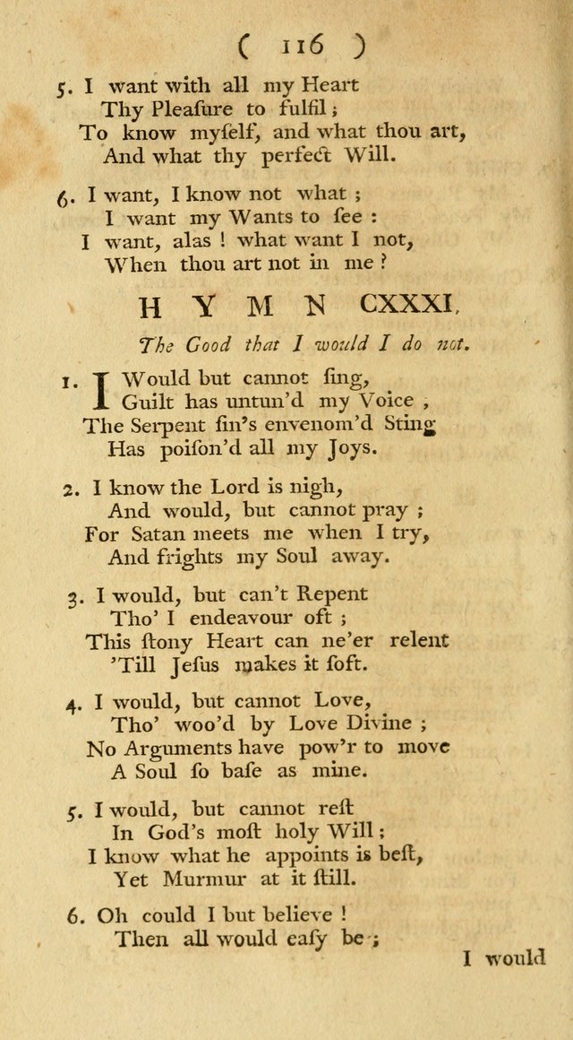 The Christians Duty, exhibited, in a series of Hymns: collected from various authors, designed for the worship of God, and for the edification of Christians (1st Ed.) page 116