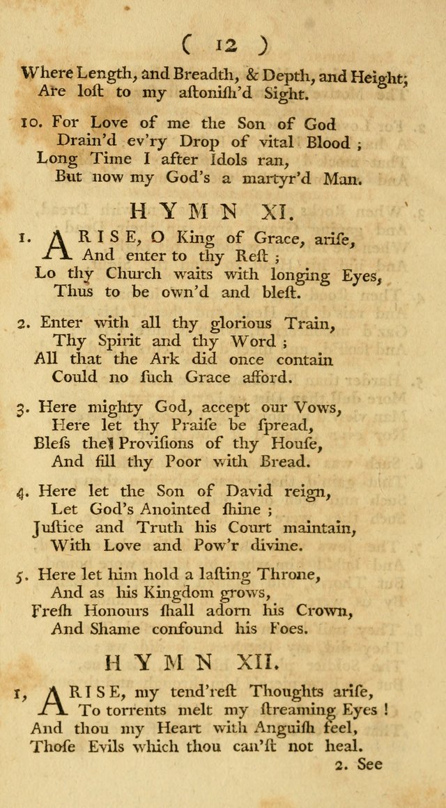 The Christians Duty, exhibited, in a series of Hymns: collected from various authors, designed for the worship of God, and for the edification of Christians (1st Ed.) page 12