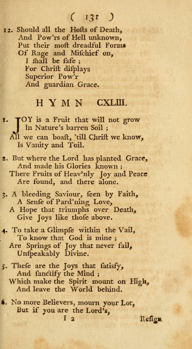 The Christians Duty, exhibited, in a series of Hymns: collected from various authors, designed for the worship of God, and for the edification of Christians (1st Ed.) page 131