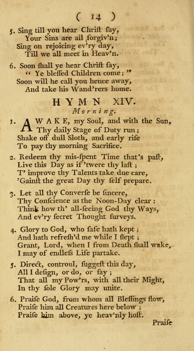 The Christians Duty, exhibited, in a series of Hymns: collected from various authors, designed for the worship of God, and for the edification of Christians (1st Ed.) page 14