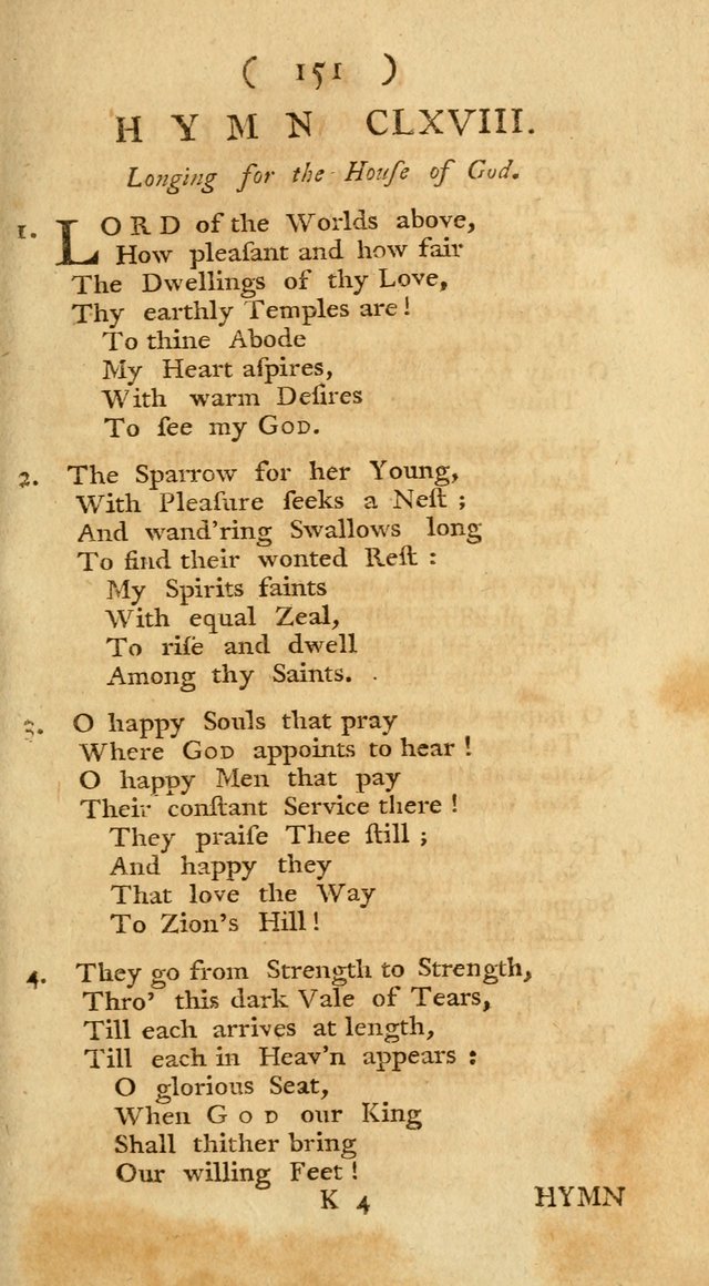 The Christians Duty, exhibited, in a series of Hymns: collected from various authors, designed for the worship of God, and for the edification of Christians (1st Ed.) page 151