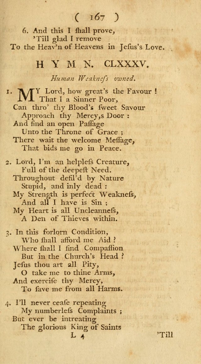 The Christians Duty, exhibited, in a series of Hymns: collected from various authors, designed for the worship of God, and for the edification of Christians (1st Ed.) page 167