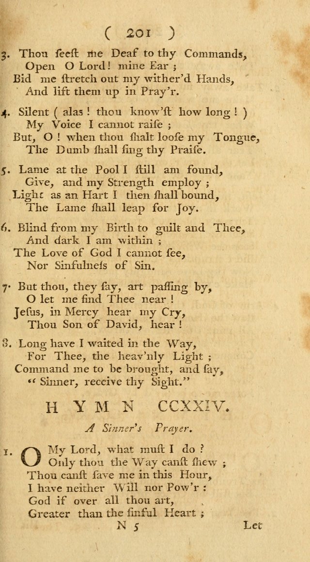 The Christians Duty, exhibited, in a series of Hymns: collected from various authors, designed for the worship of God, and for the edification of Christians (1st Ed.) page 201