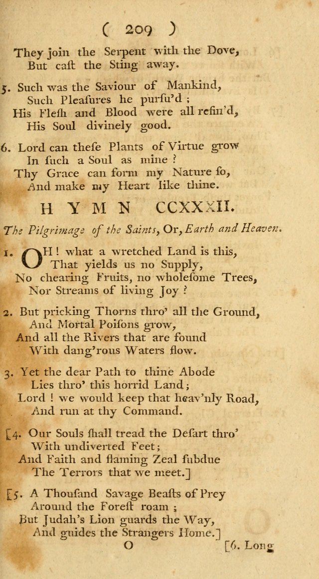 The Christians Duty, exhibited, in a series of Hymns: collected from various authors, designed for the worship of God, and for the edification of Christians (1st Ed.) page 209