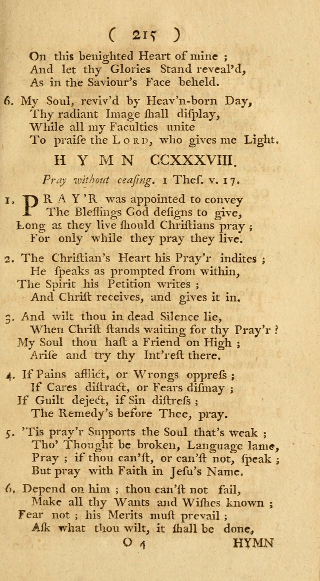 The Christians Duty, exhibited, in a series of Hymns: collected from various authors, designed for the worship of God, and for the edification of Christians (1st Ed.) page 215