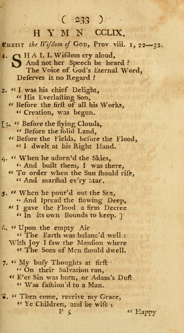 The Christians Duty, exhibited, in a series of Hymns: collected from various authors, designed for the worship of God, and for the edification of Christians (1st Ed.) page 233