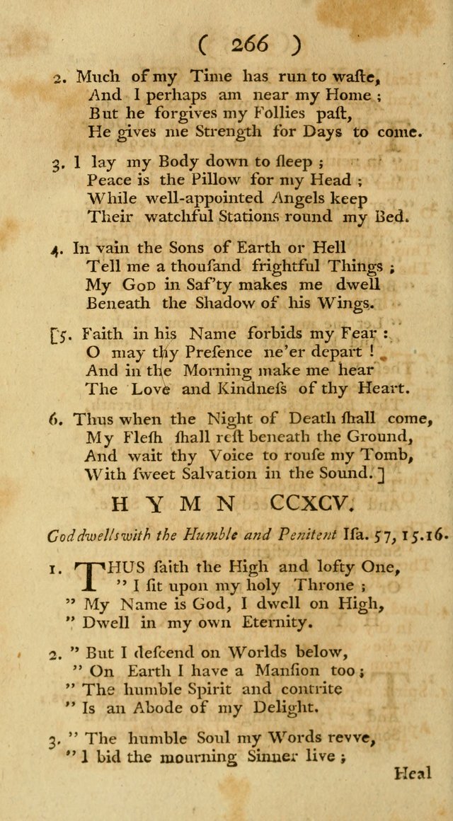 The Christians Duty, exhibited, in a series of Hymns: collected from various authors, designed for the worship of God, and for the edification of Christians (1st Ed.) page 266