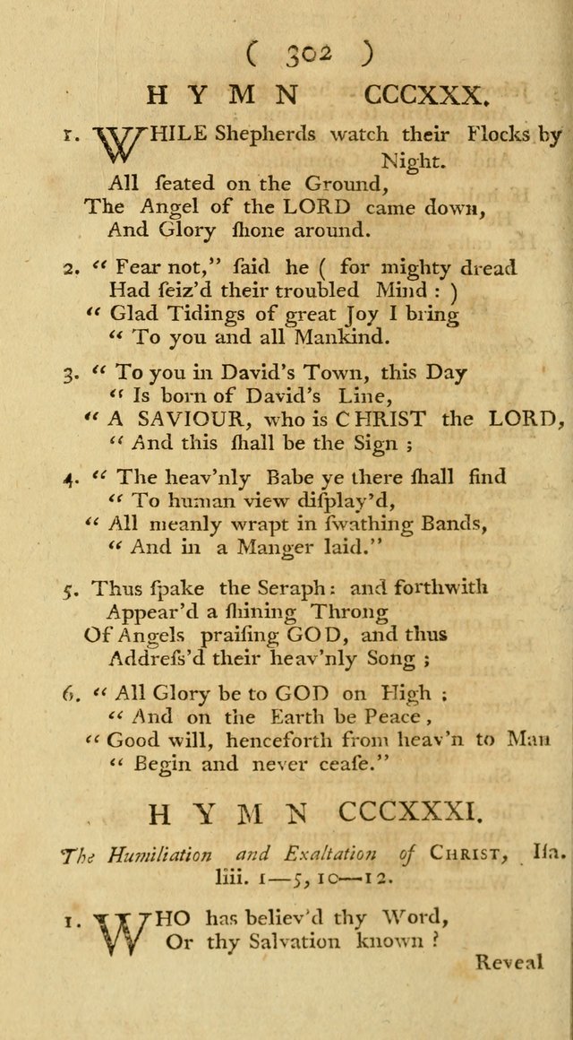 The Christians Duty, exhibited, in a series of Hymns: collected from various authors, designed for the worship of God, and for the edification of Christians (1st Ed.) page 302