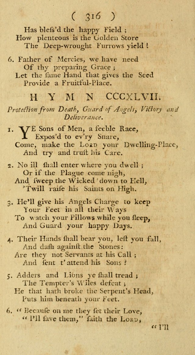 The Christians Duty, exhibited, in a series of Hymns: collected from various authors, designed for the worship of God, and for the edification of Christians (1st Ed.) page 316