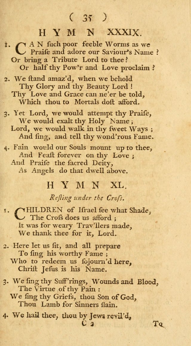 The Christians Duty, exhibited, in a series of Hymns: collected from various authors, designed for the worship of God, and for the edification of Christians (1st Ed.) page 35