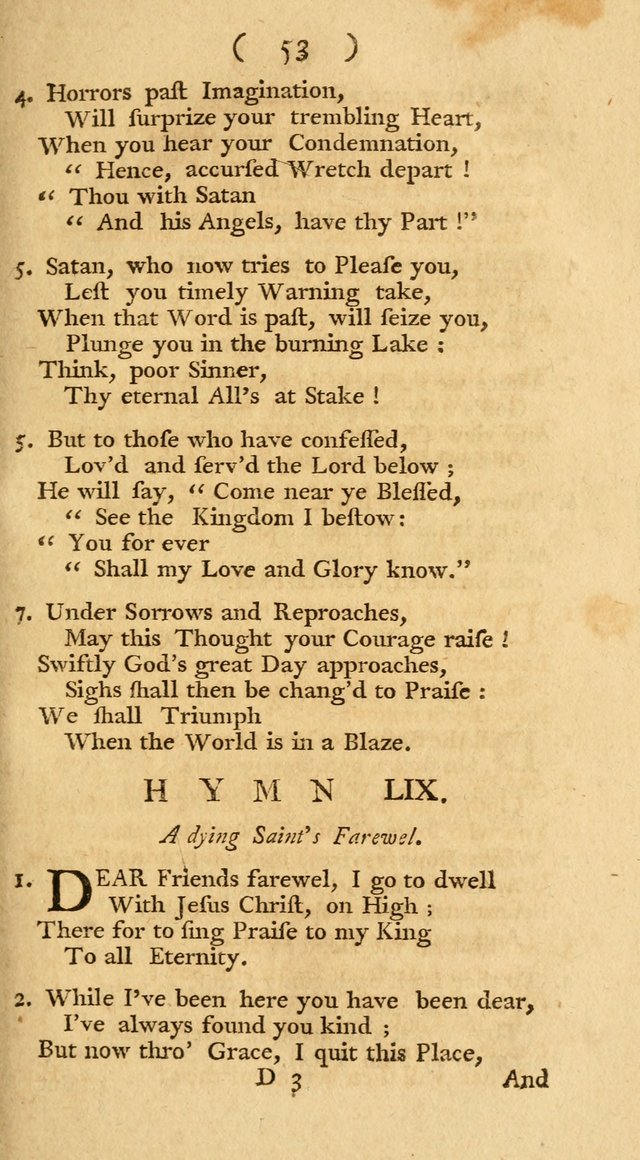 The Christians Duty, exhibited, in a series of Hymns: collected from various authors, designed for the worship of God, and for the edification of Christians (1st Ed.) page 53