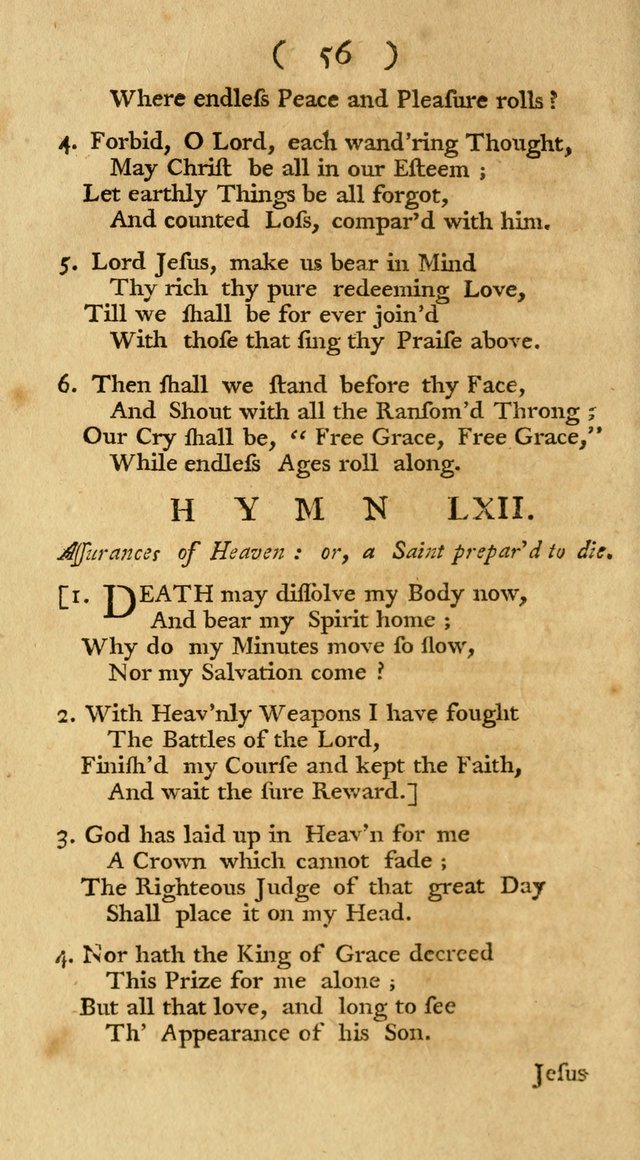 The Christians Duty, exhibited, in a series of Hymns: collected from various authors, designed for the worship of God, and for the edification of Christians (1st Ed.) page 56