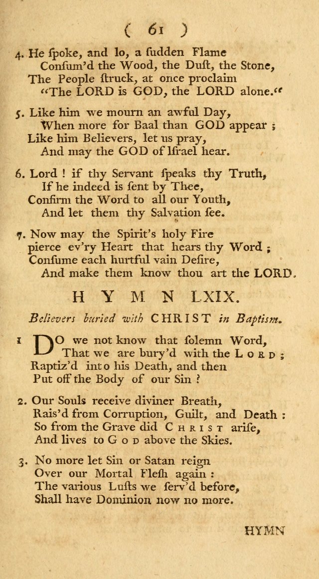 The Christians Duty, exhibited, in a series of Hymns: collected from various authors, designed for the worship of God, and for the edification of Christians (1st Ed.) page 61